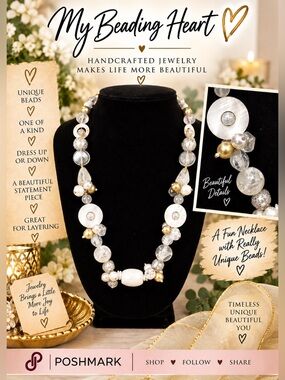 Elegant White and Gold Bead Statement Necklace